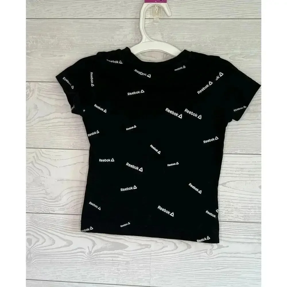Reebok black short sleeve T shirt pink graphic logo Size 3T
